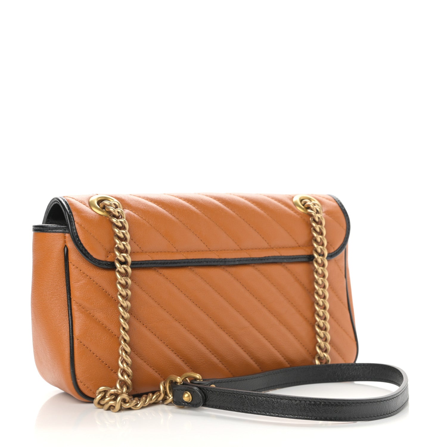 Gucci Vintage Effect Calfskin Matelasse Diagonal Small Torchon GG Marmont Shoulder Bag Cognac Black 3 of 10