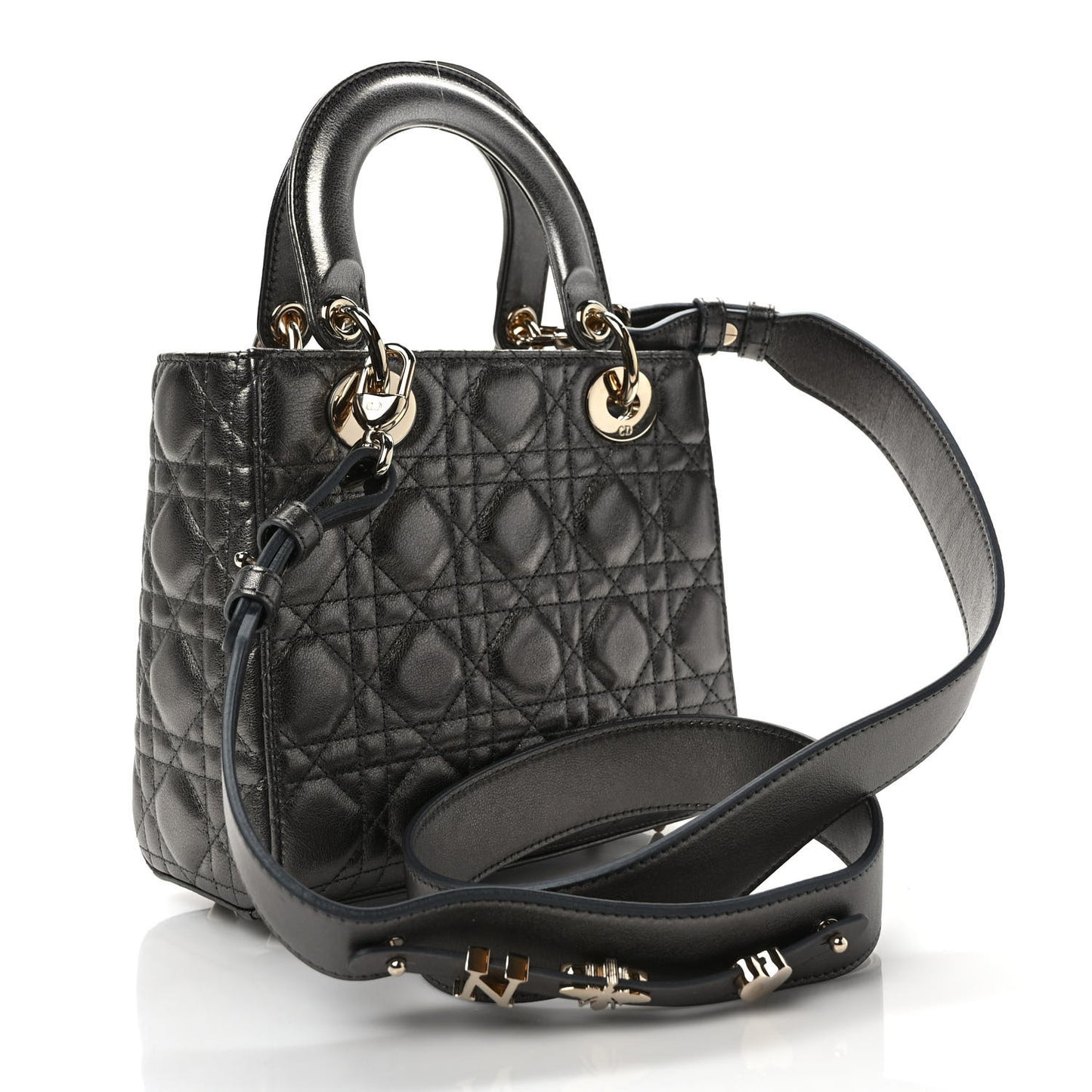 Lambskin Cannage Small My ABCDior Lady Dior Metallic Grey