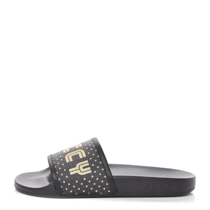 Gucci X SEGA Supreme Canvas GUCCY Stars Womens Slide Sandals 37 Black Gold 1 of 10