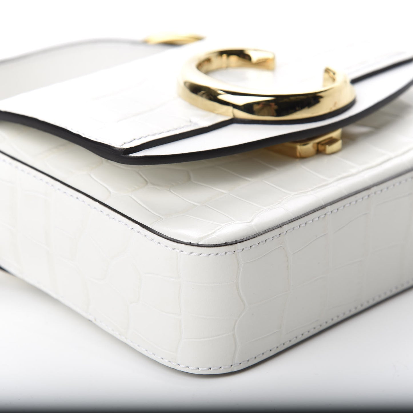 Calfskin Crocodile Embossed Mini C Double Carry Brilliant White