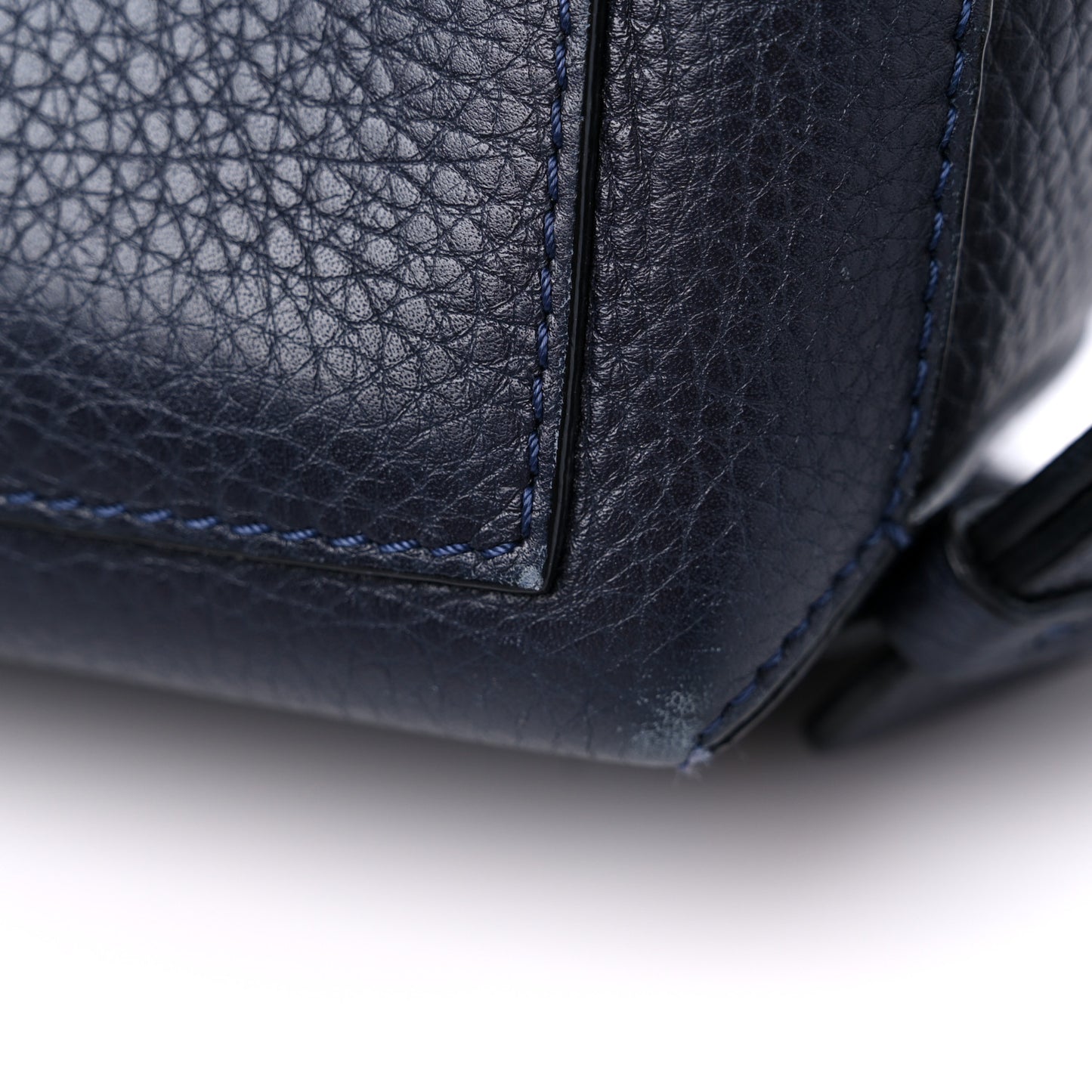 Grained Calfskin Box Messenger Bag Navy
