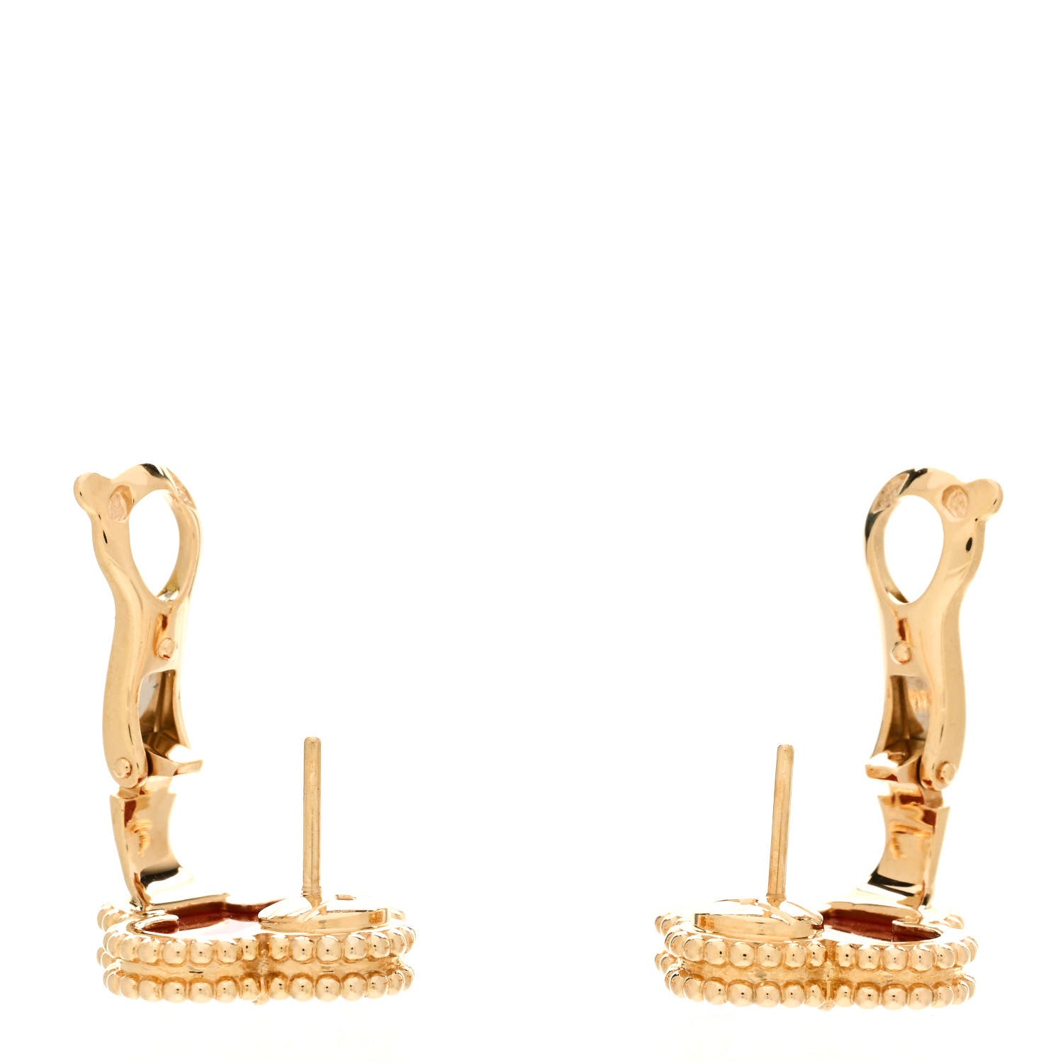 Van Cleef & Arpels 18K Yellow Gold Carnelian Vintage Alhambra Earrings 3 of 6
