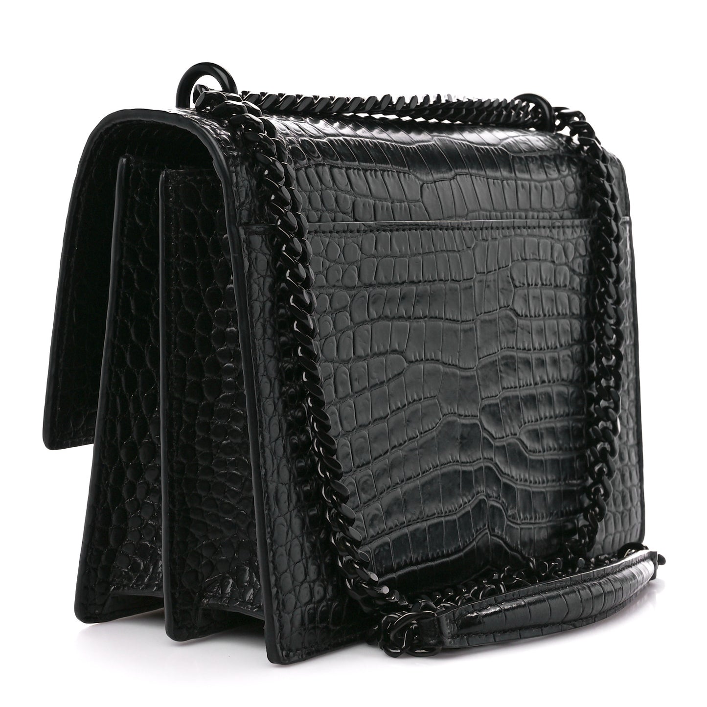 Calfskin Crocodile Embossed Medium Monochrome Monogram Sunset Black