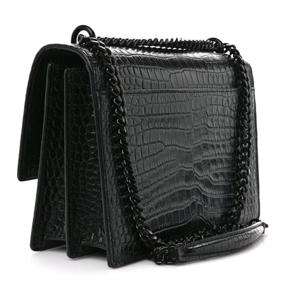 Saint Laurent Calfskin Crocodile Embossed Medium Monochrome Monogram Sunset Black 3 of 12