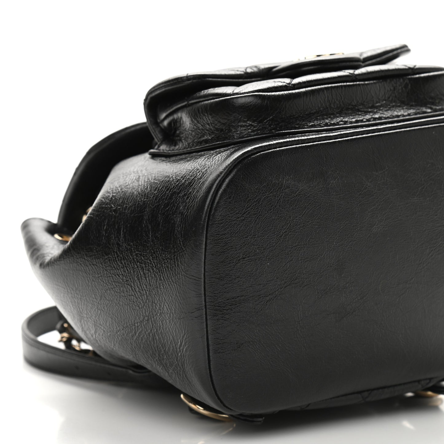 Glazed Aged Calfskin Quilted Small Duma Drawstring Backpack Black