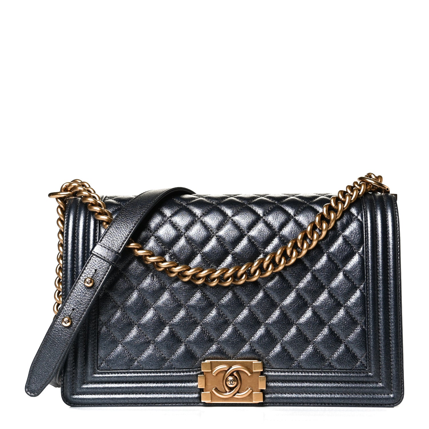 Chanel Metallic Calfskin Quilted New Medium Boy Flap Dark Grey 1 of 10