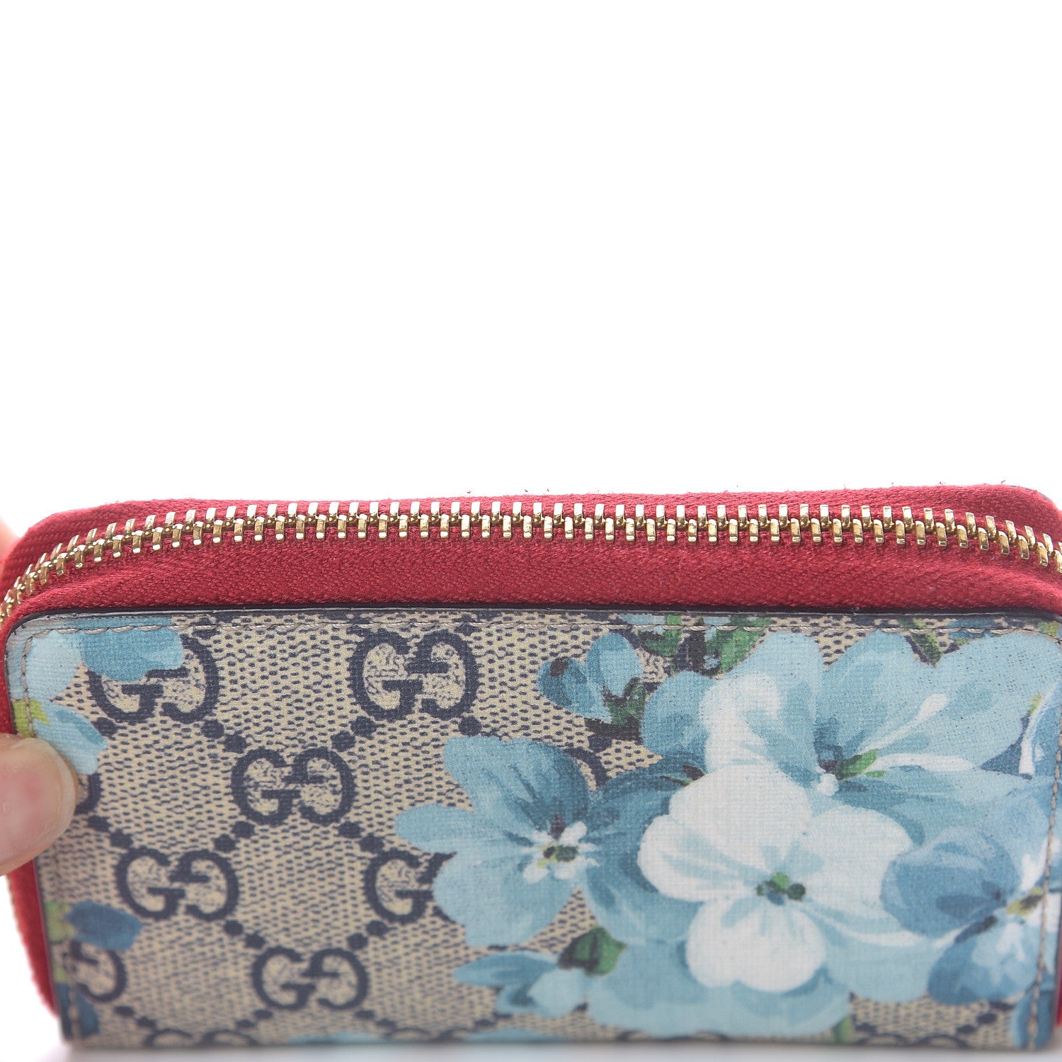 Gucci GG Supreme Monogram Blooms Zip Around Card Case Wallet Beige Blue Navy Hibiscus Red 7 of 8