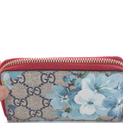 Gucci GG Supreme Monogram Blooms Zip Around Card Case Wallet Beige Blue Navy Hibiscus Red 7 of 8