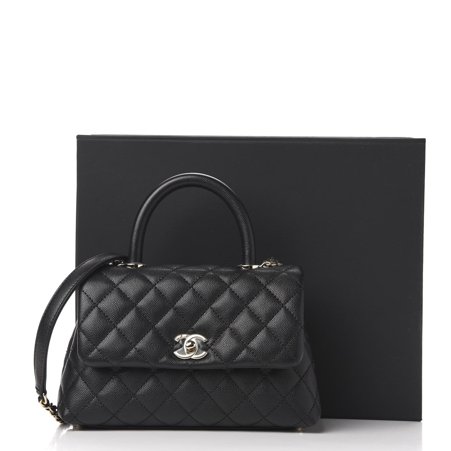 Caviar Quilted Mini Coco Handle Flap Black