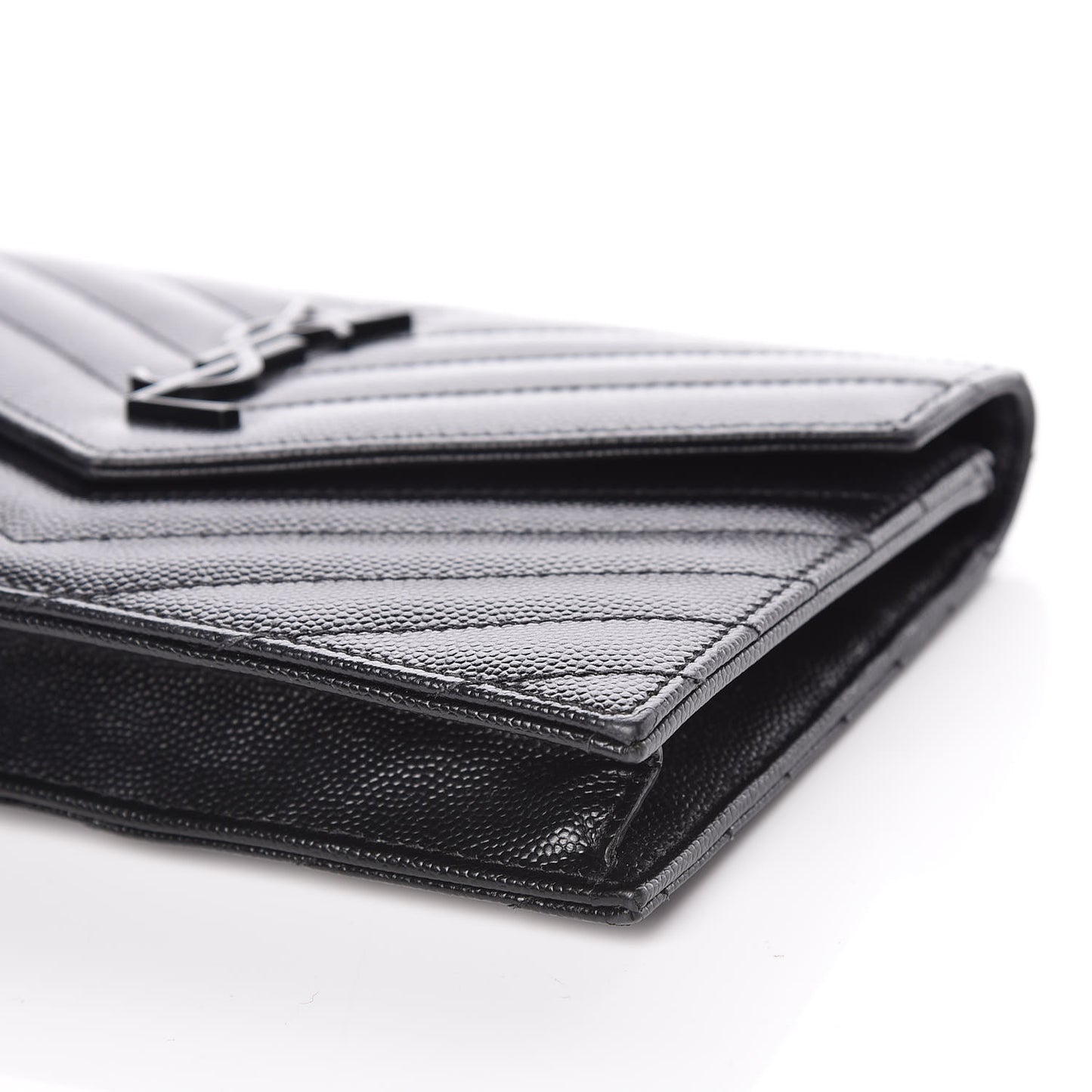 Grain De Poudre Matelasse Chevron Monogram Envelope Chain Wallet Black