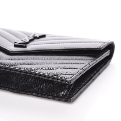 Saint Laurent Grain De Poudre Matelasse Chevron Monogram Envelope Chain Wallet Black 6 of 10