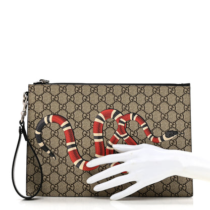 Gucci GG Supreme Monogram Kingsnake Zip Wristlet Pouch Beige Black 2 of 6