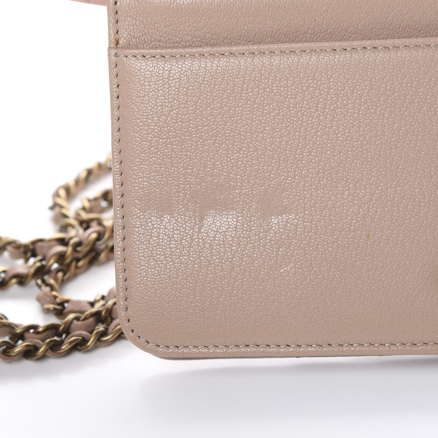 Chanel Goatskin Diagonal Quilted Wallet On Chain WOC Beige 11 of 11