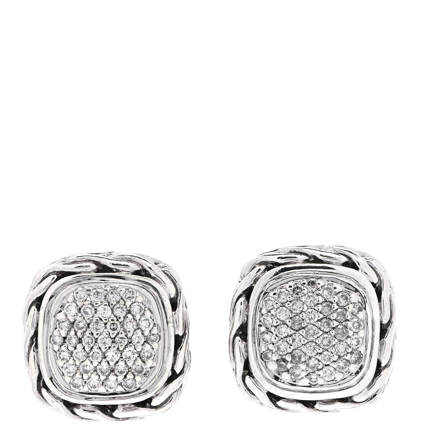 John Hardy Sterling Silver Diamond 12mm Curved Chain Stud Earrings 1 of 4
