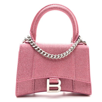 Balenciaga Glitter Fabric Hourglass Top Handle Bag Mini with Chain  Sweet Pink 1 of 10