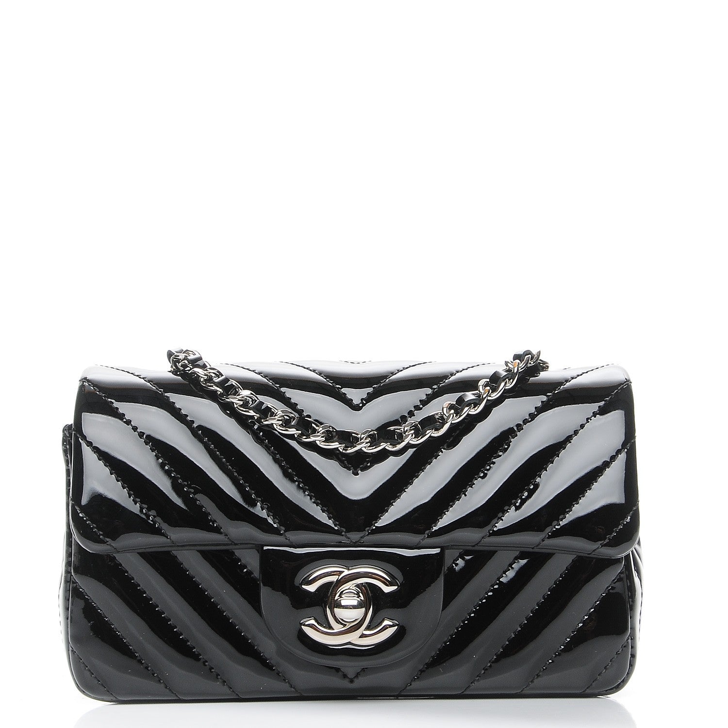 Chanel Patent Calfskin Chevron Quilted Extra Mini Flap Black 1 of 8