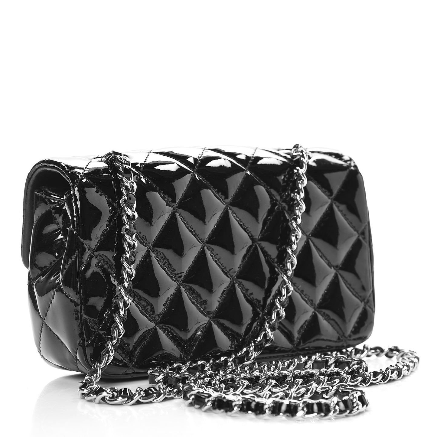 Patent Calfskin Quilted Extra Mini Rectangular Flap Black