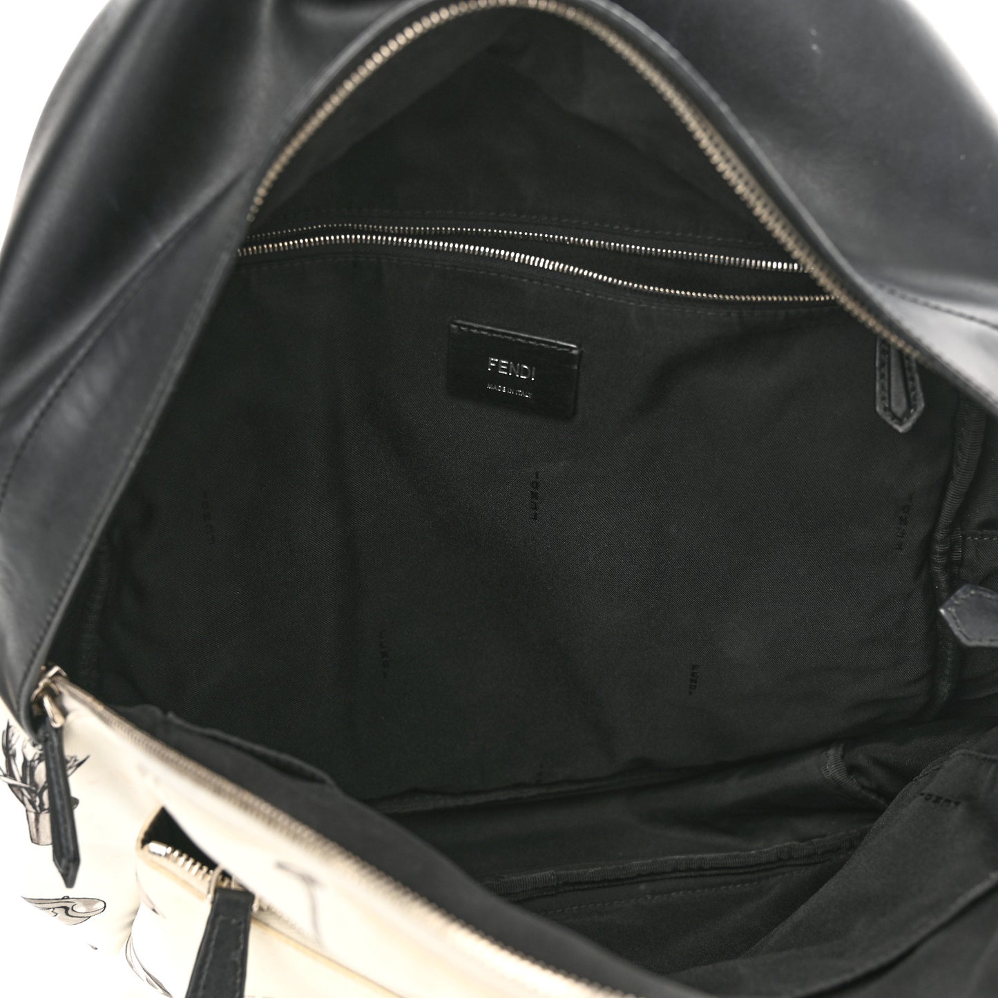 Nylon Calfskin Print Backpack Black White