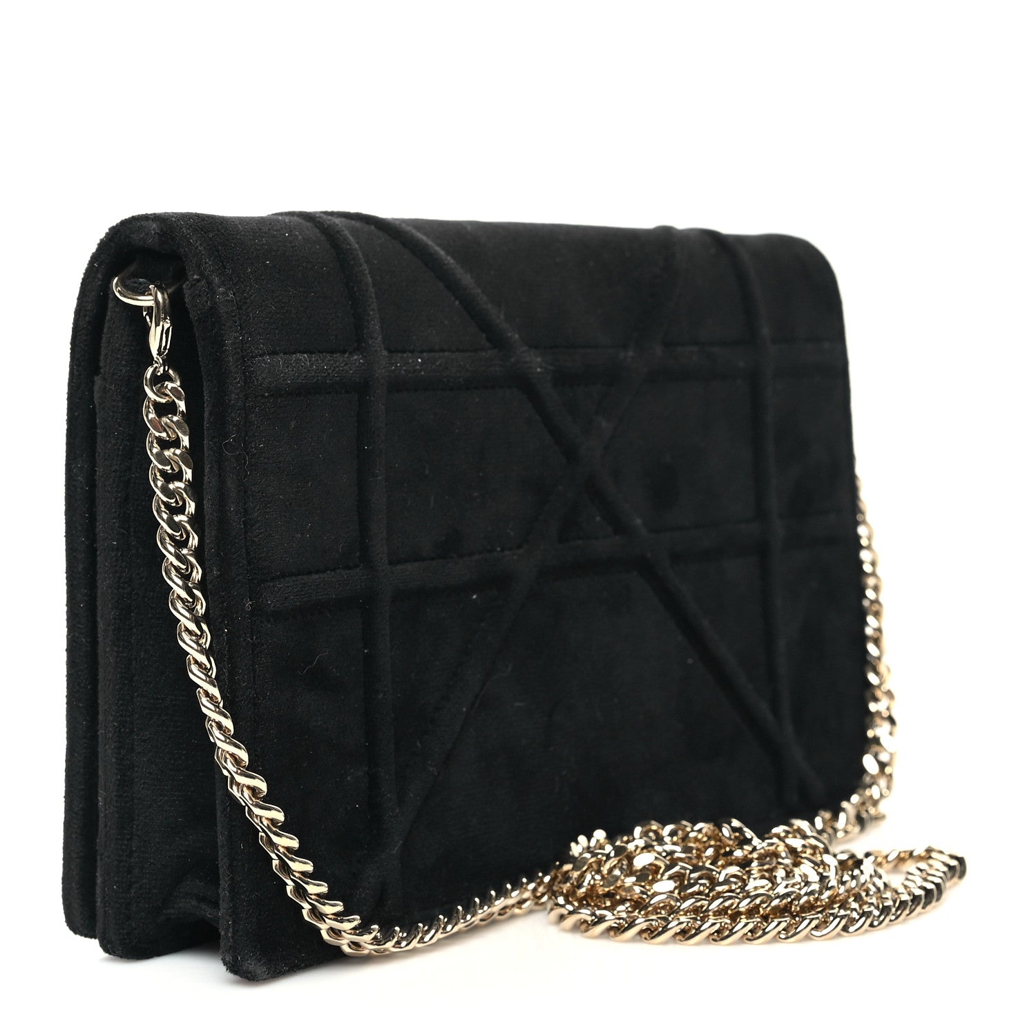 Christian Dior Velvet Diorama Wallet on Chain Pouch Black 3 of 10