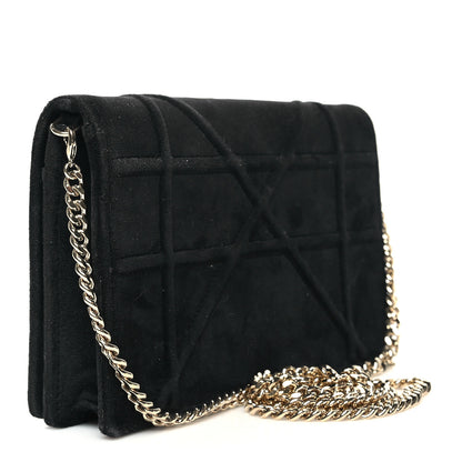 Christian Dior Velvet Diorama Wallet on Chain Pouch Black 3 of 10