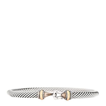 David Yurman Sterling Silver 18K Yellow Gold 4mm Cable Classic Buckle Bracelet 1 of 4