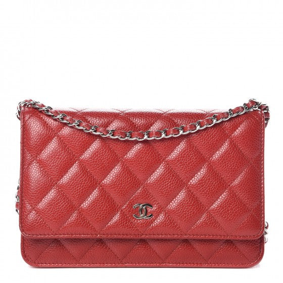 Caviar Quilted Wallet on Chain WOC Red