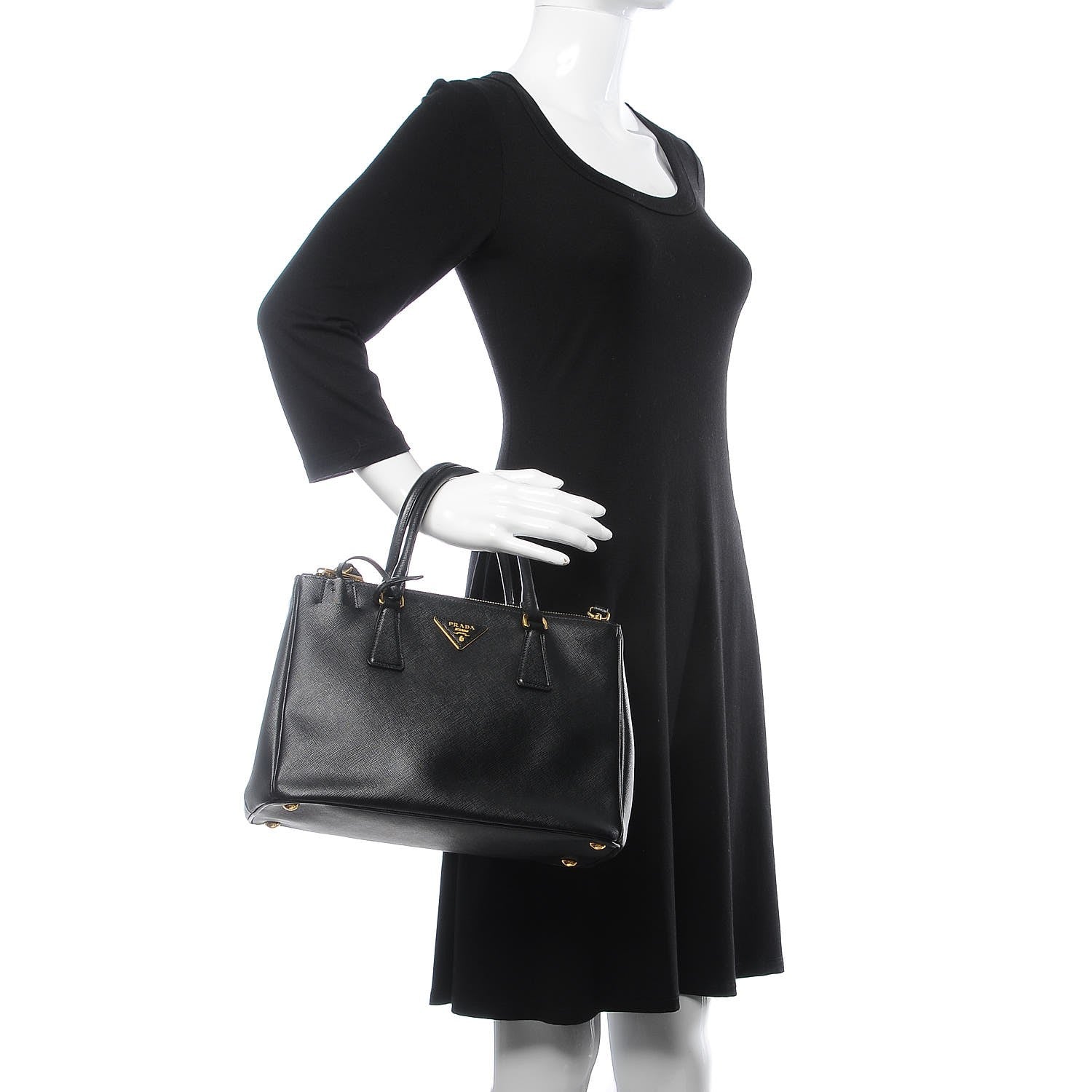 Prada Saffiano Small Galleria Double Zip Tote Black 2 of 8