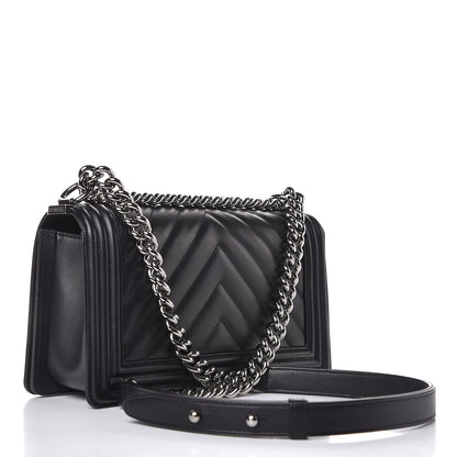 Chanel Calfskin Chevron Quilted Medium Boy Flap Black 3 of 8
