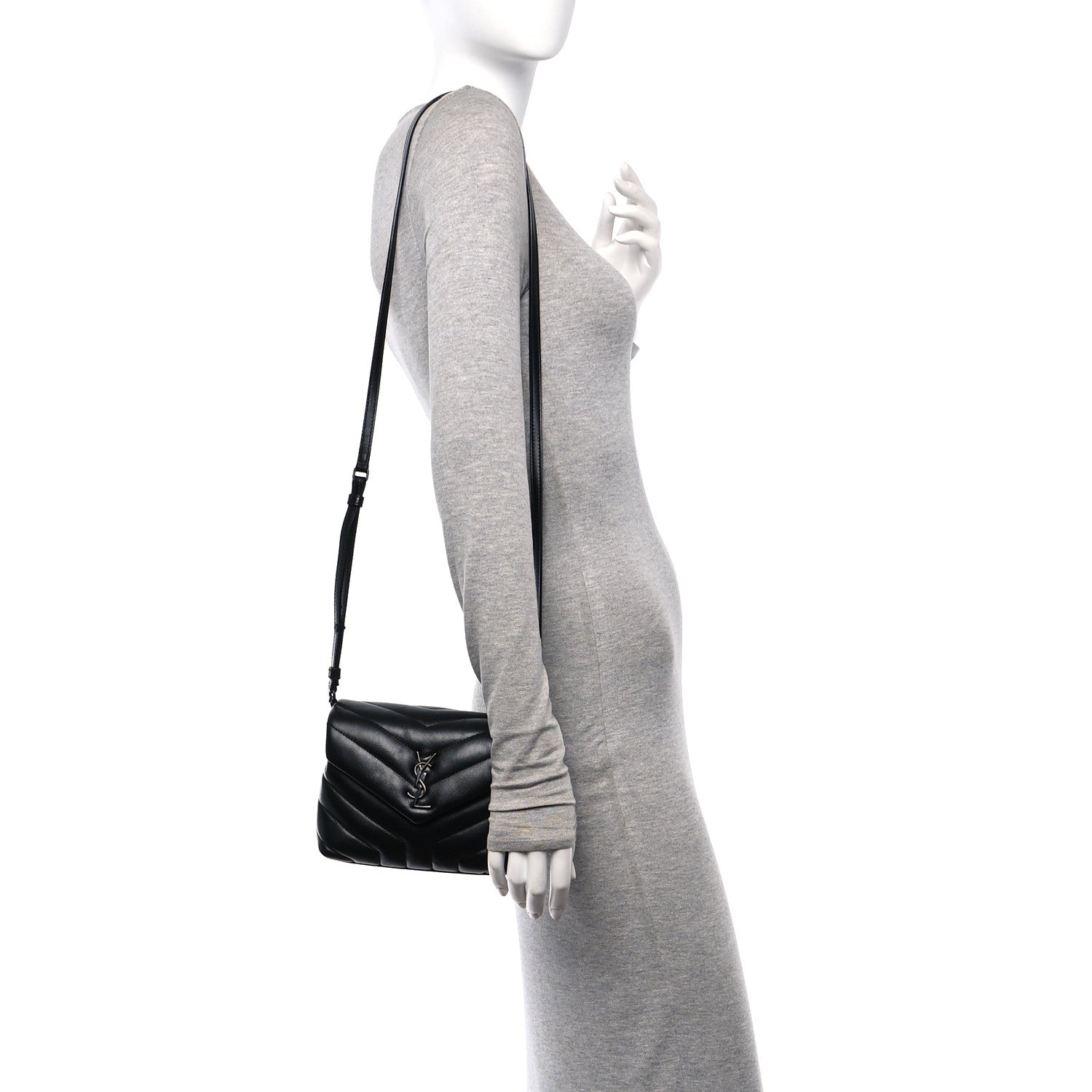 Saint Laurent Calfskin Y Quilted Monogram Monochrome Toy Loulou Crossbody Bag Black 2 of 11