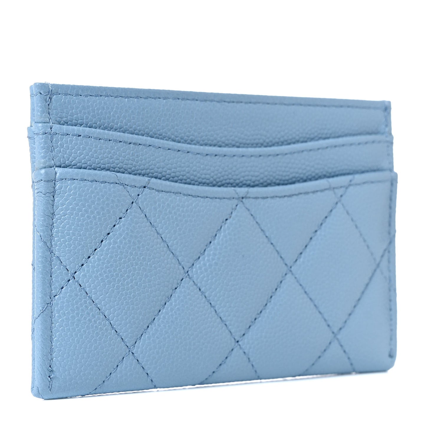 Caviar Quilted Card Holder Light Blue
