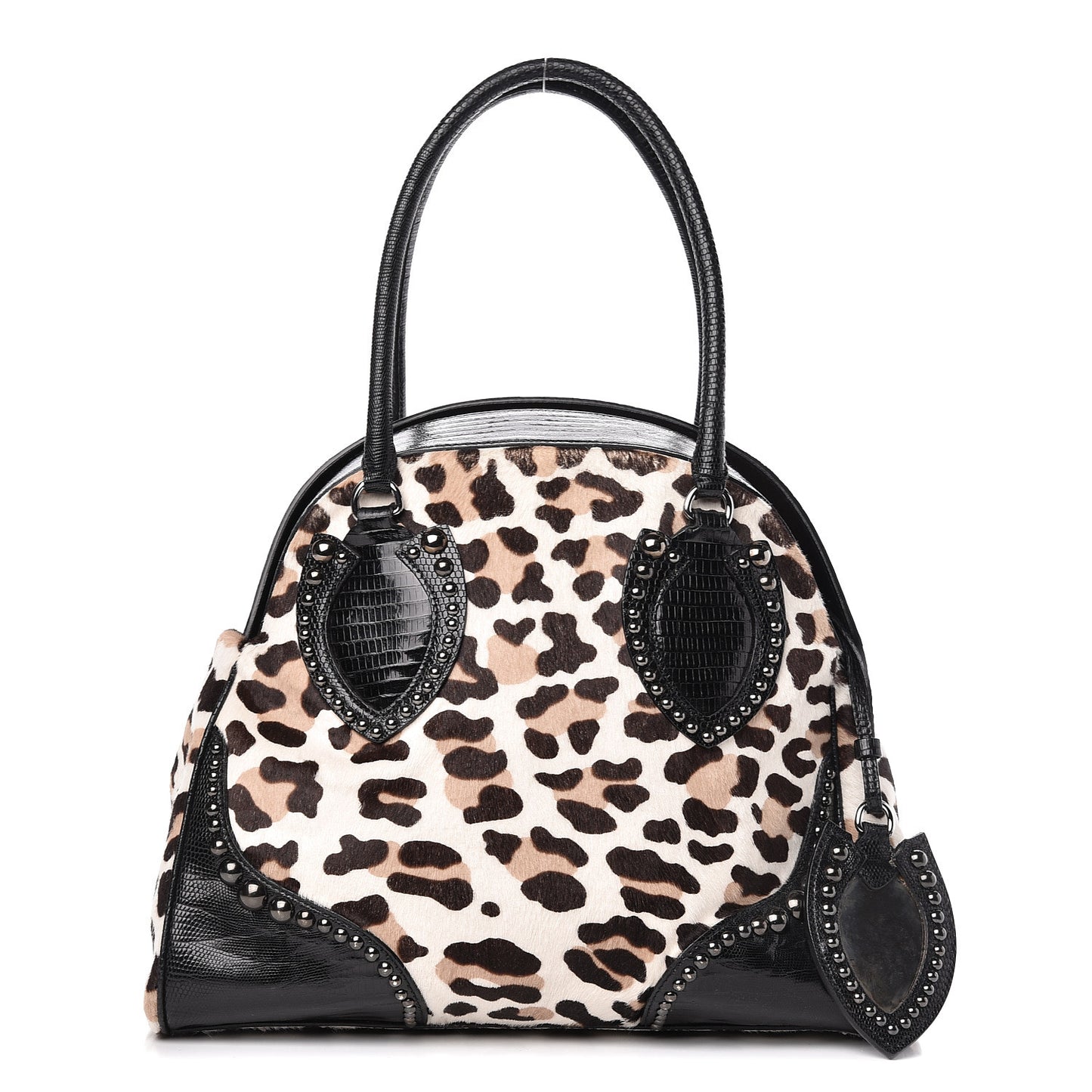 Calf Hair Leopard Print Lizard Calfskin Embossed Studded Tote