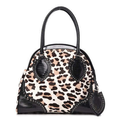 Alaia Calf Hair Leopard Print Lizard Calfskin Embossed Studded Tote 1 of 9