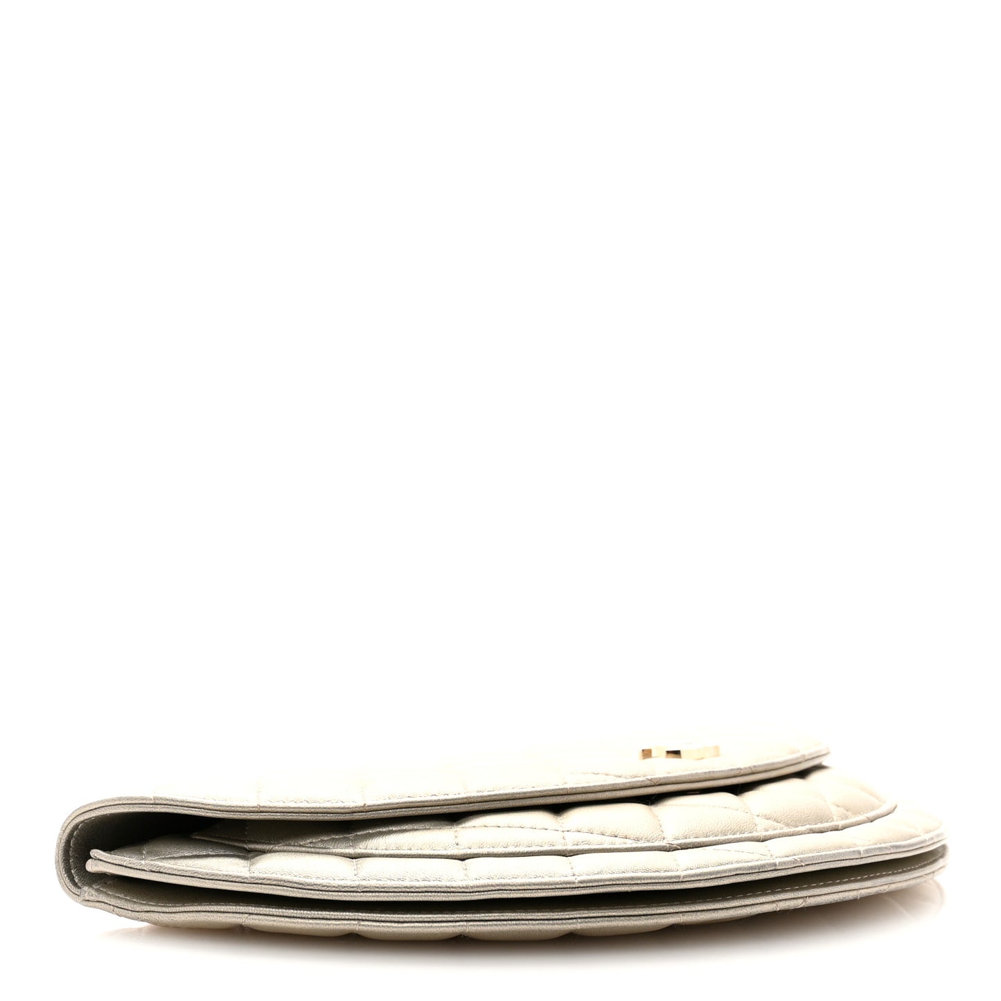 Metallic Lambskin Quilted Half Moon Clutch Gold