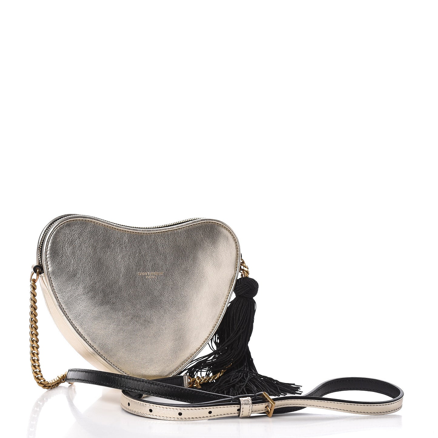 Metallic Calfskin Heart Monogram Crossbody Silver