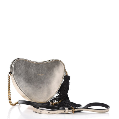 Saint Laurent Metallic Calfskin Heart Monogram Crossbody Silver 3 of 9