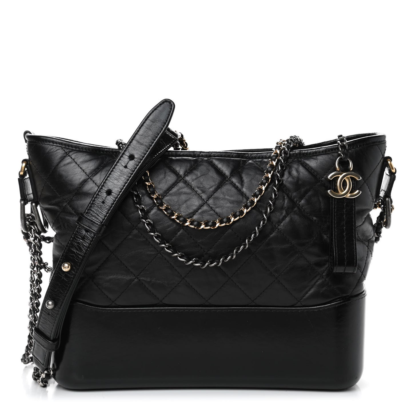 Aged Calfskin Quilted Medium Gabrielle Hobo Black