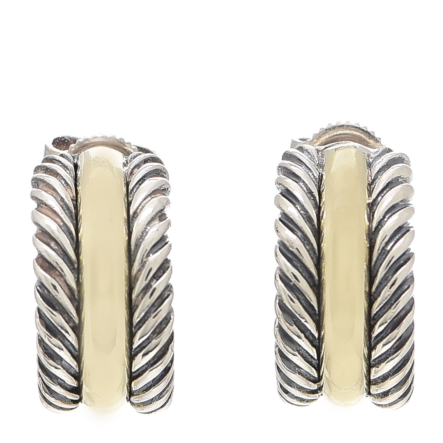 David Yurman Sterling Silver 14K Yellow Gold 16mm Cable Classics Hoop Earrings 1 of 5