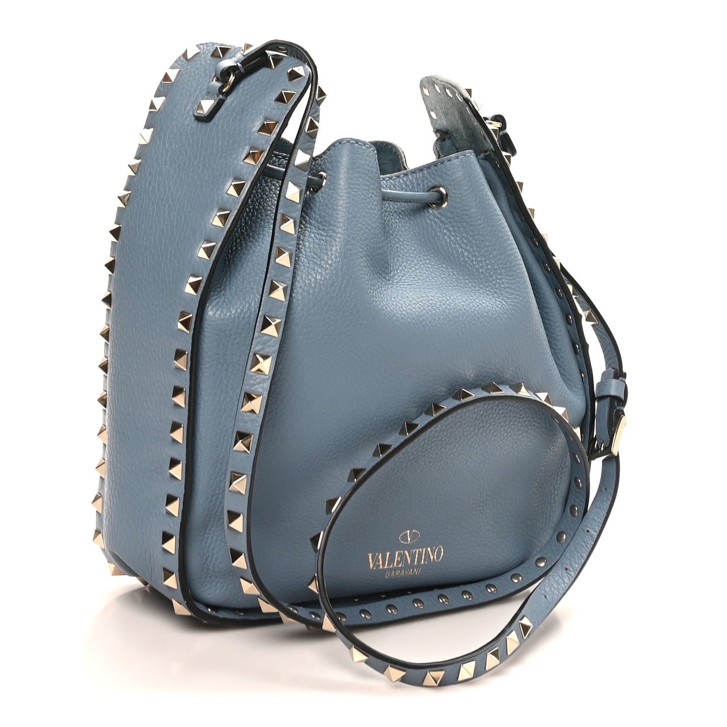 Grained Calfskin Rockstud Bucket Bag Amadeus