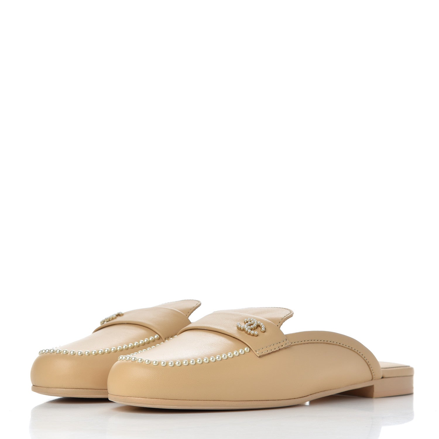 Chanel Lambskin Pearl CC Mules 40.5 Beige 3 of 14
