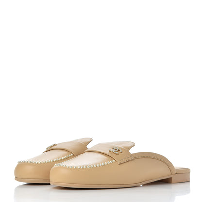 Chanel Lambskin Pearl CC Mules 40.5 Beige 3 of 14