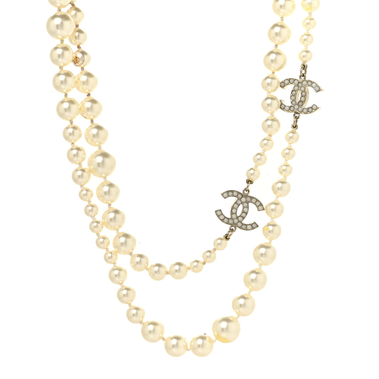 Graduated Pearl CC Long Necklace Gold