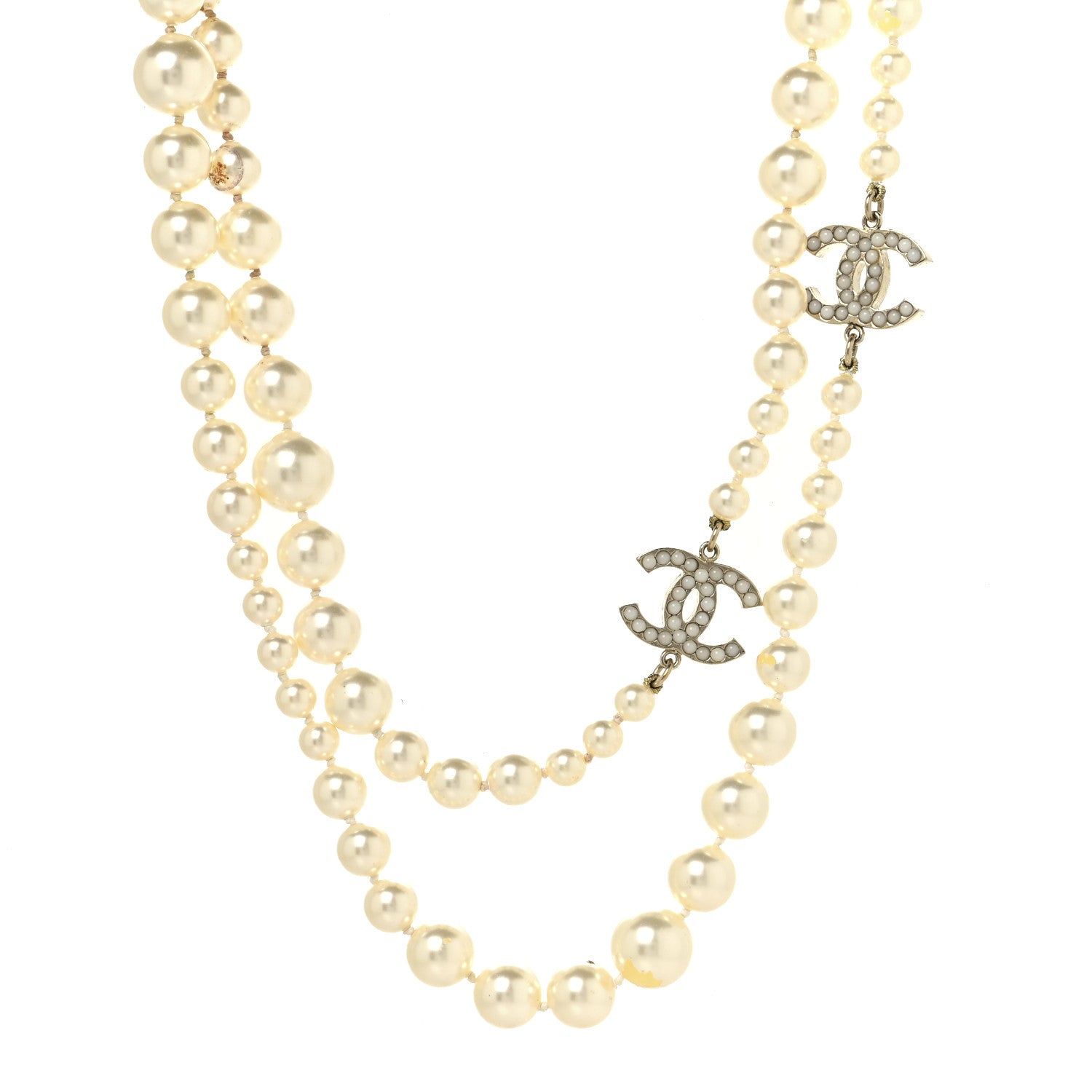 Chanel Graduated Pearl CC Long Necklace Gold 1 of 5