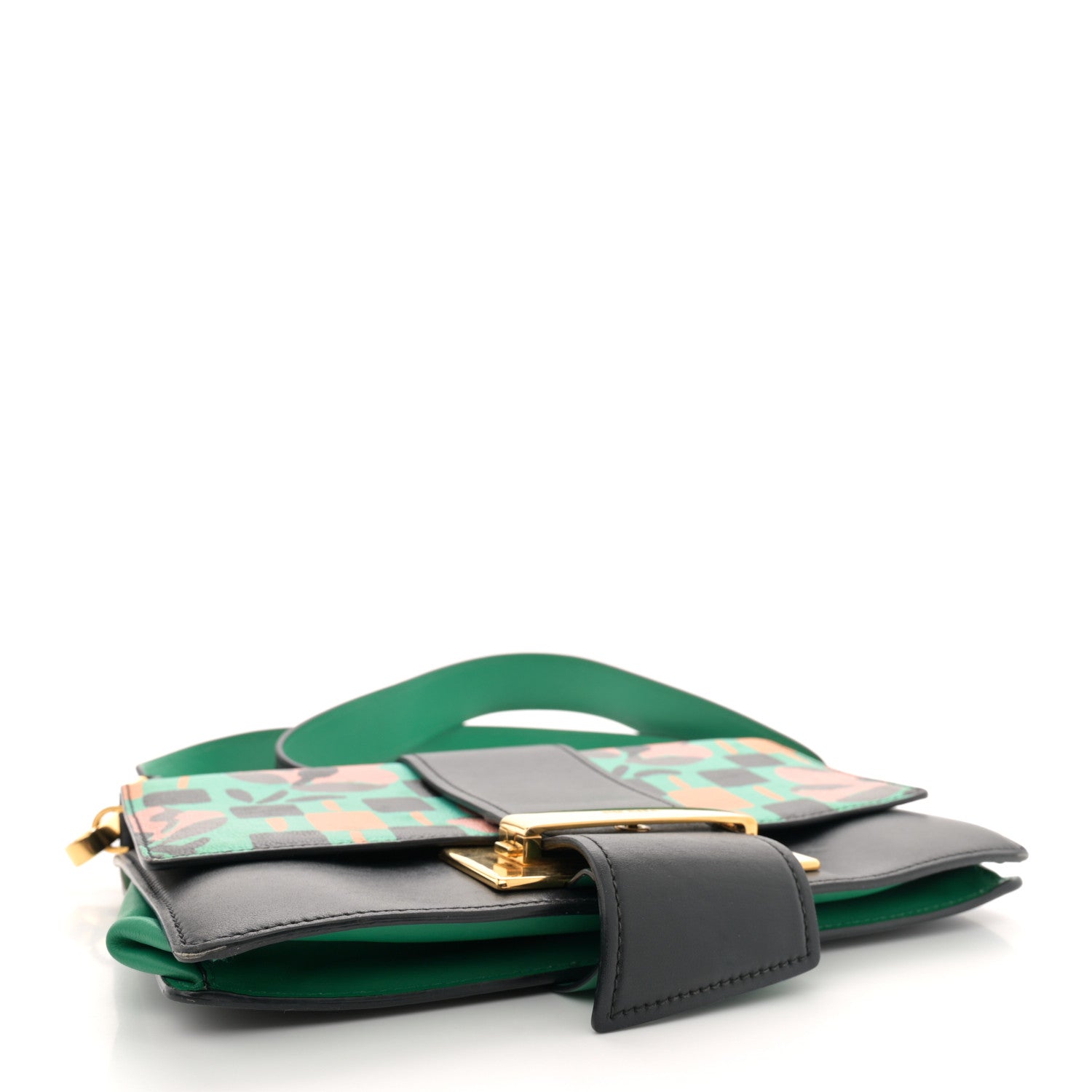 Prada Madras Floral Print Ribbon Bag Mango Black 4 of 17