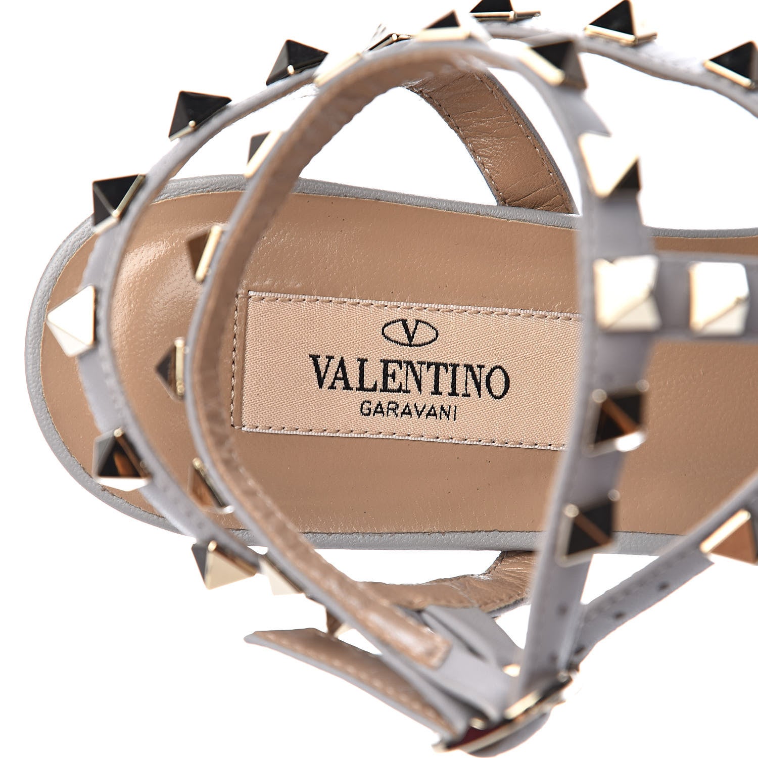 Valentino Garavani Calfskin Nappa Rockstud Gladiator Flat Sandals 35.5 Pastel Grey 6 of 9