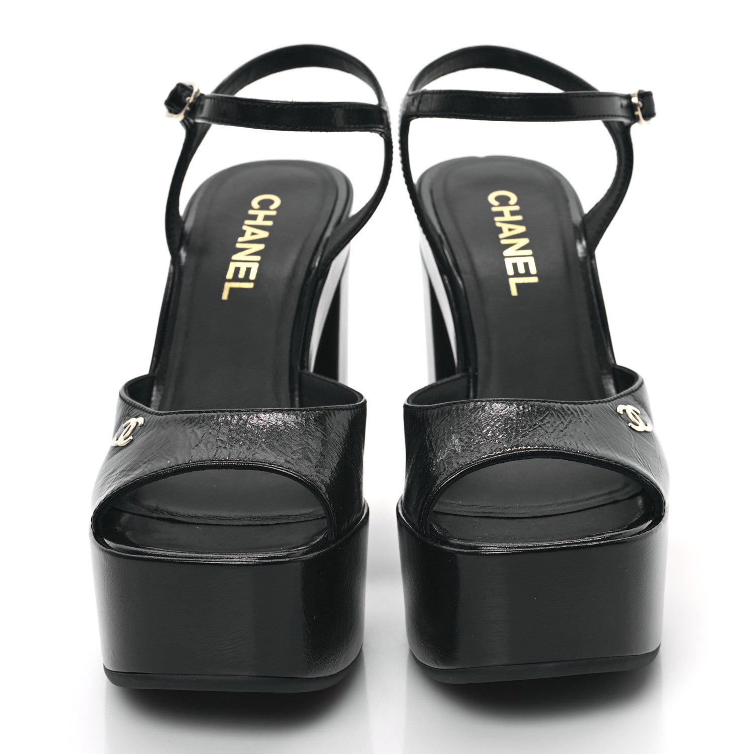 Chanel Calfskin CC Platform Sandals 38.5 Black 2 of 10
