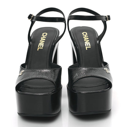 Chanel Calfskin CC Platform Sandals 38.5 Black 2 of 10