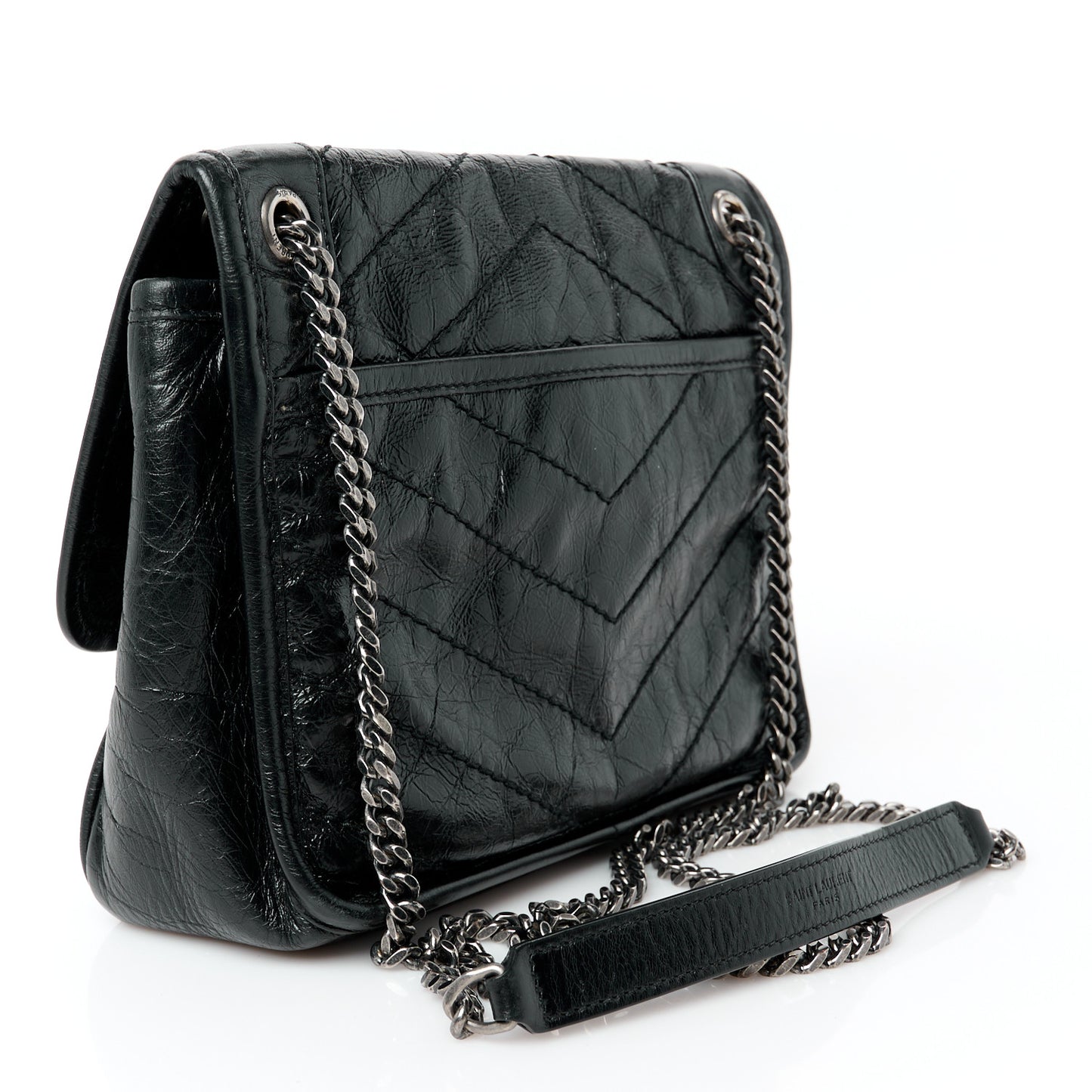 Crinkled Calfskin Matelasse Monogram Baby Niki Chain Satchel Black