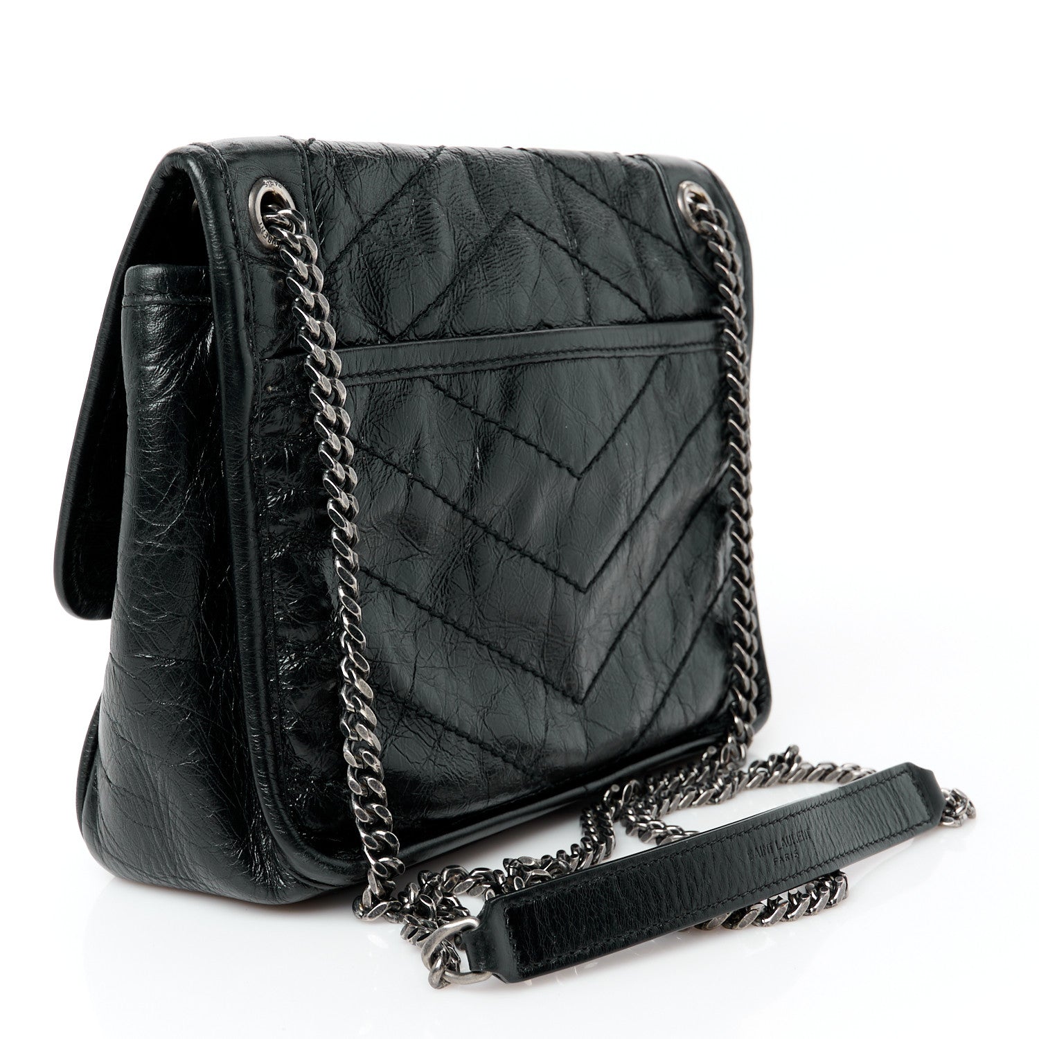 Saint Laurent Crinkled Calfskin Matelasse Monogram Baby Niki Chain Satchel Black 3 of 11