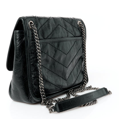 Saint Laurent Crinkled Calfskin Matelasse Monogram Baby Niki Chain Satchel Black 3 of 11