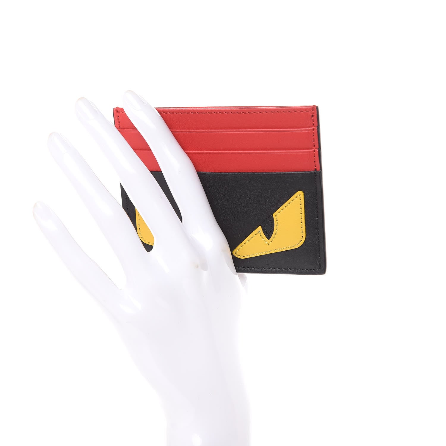 Fendi Vitello Century Monster Eyes Inlay Card Holder Black Giallo Rosso 2 of 8